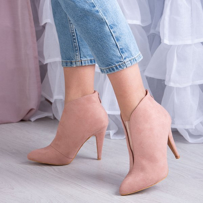 Pink boots with a cut-out at the front on a higher heel Musa Blush - Shoes 1
