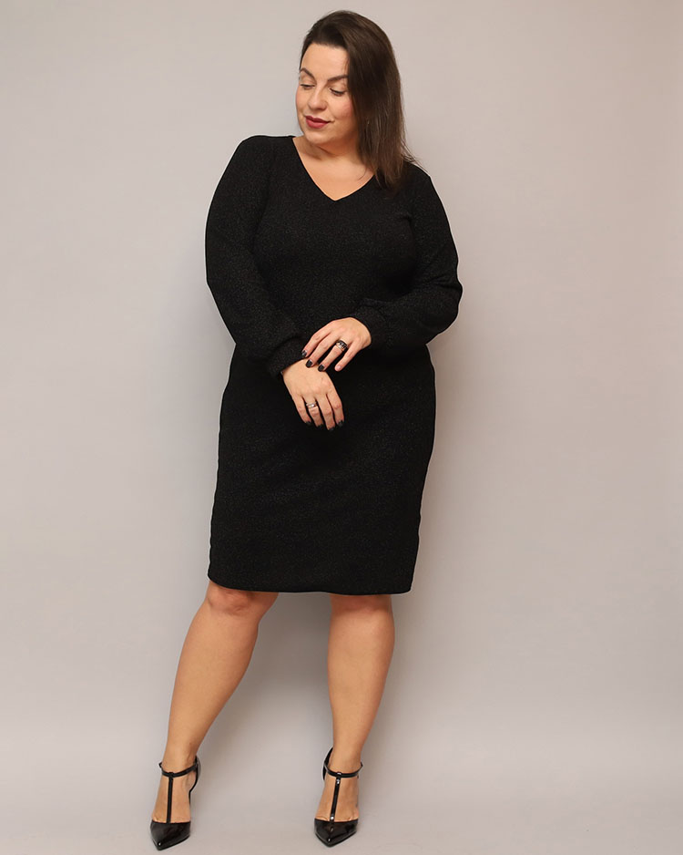 Royalfashion Блестящее женское платье до колена черного цвета PLUS SIZE