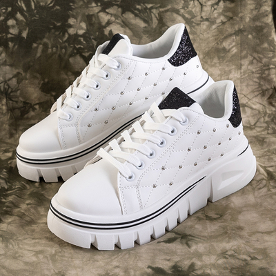 White women's sneakers with a black glitter insert Yemen - Footwear