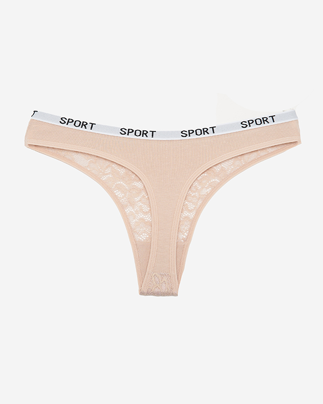 Beige women's lace thongs with inscriptions - Underwear