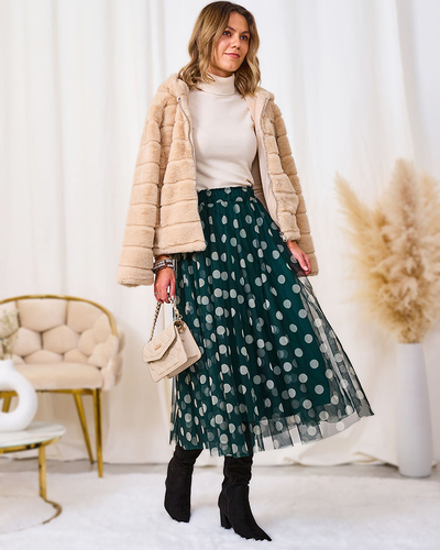 Royalfashion Tumši zaļš sieviešu divslāņu zirņu midi svārki