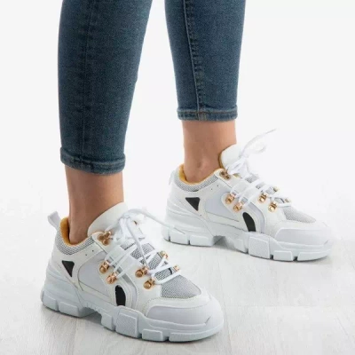 Białe sneakersy damskie na grubej podeszwie Olyssotia - Obuwie