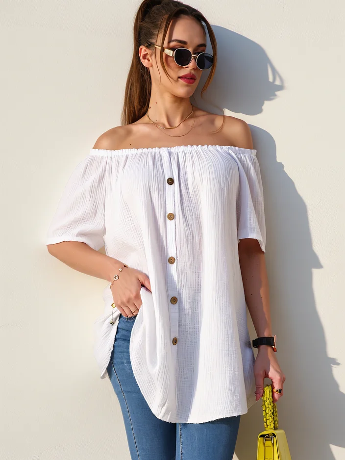 Royalfashion Women's cotton blouse a'la Spanish style with decorative buttons