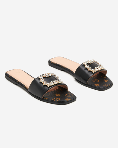 Black women's slippers with an ornament with cubic zirconia Nerilla - Footwear