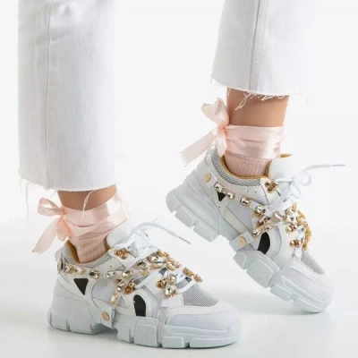 OUTLET Women's white sneakers with a thick sole Olyssotia - Footwear