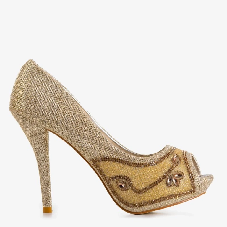 OUTLET Gold women's pumps with Maniya decorations - Footwear