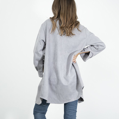 Gray women's eco-suede oversize shirt jacket - Clothing