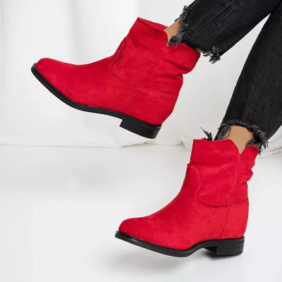 OUTLET Red ankle boots a'la cowboy wedge Nastu - Shoes