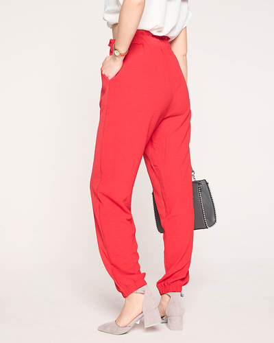 Women's fabric pants in red PLUS SIZE - Clothing