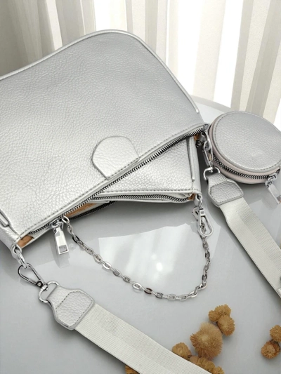 Aurelia Multi Silver – Women's 3-in-1 Eco-Leather Handbag with Round Pouch