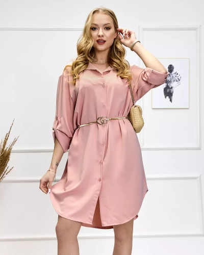 Pink Women's Shirt Dress with Buttons - Clothing
