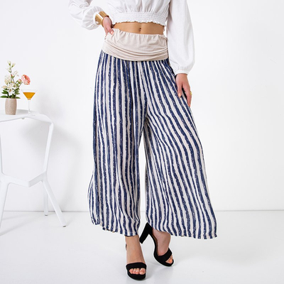Ladies' beige striped culotte trousers - Clothing