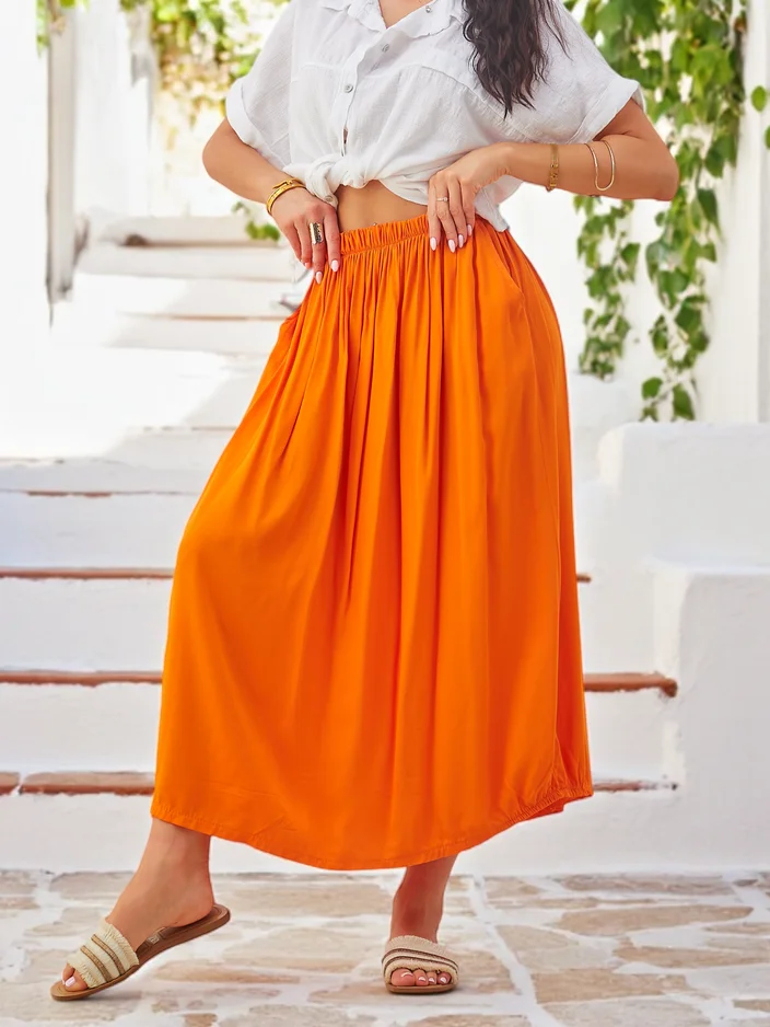 Royalfashion Women's Viscose Midi Skirt Summer Lightweight with Two Pockets