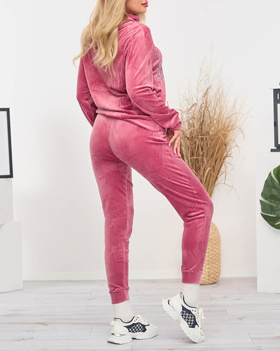 Pink women's tracksuit set with sequins - Clothing