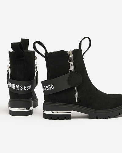 Royalfashion Black eco-suede boots with strap and zippers Redmisala