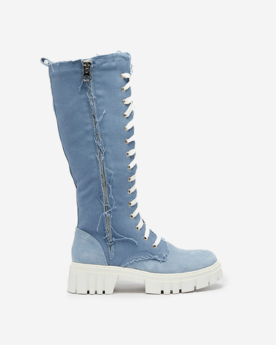 Royalfashion Синие женские тканевые сапоги Leconen