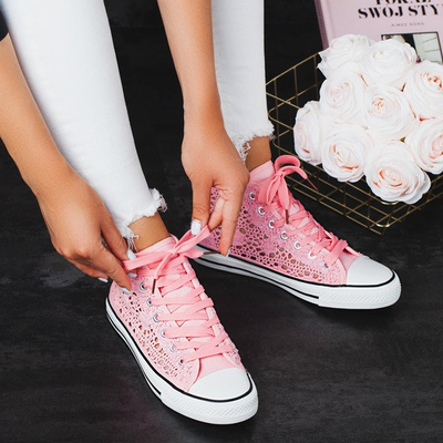 Pink sneakers with lace trim Viven - Footwear
