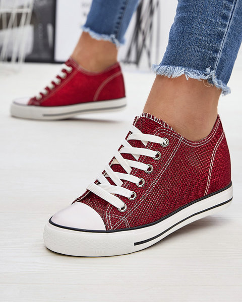 Red women's sneakers on a hidden anchor with shiny thread Seggat- Footwear