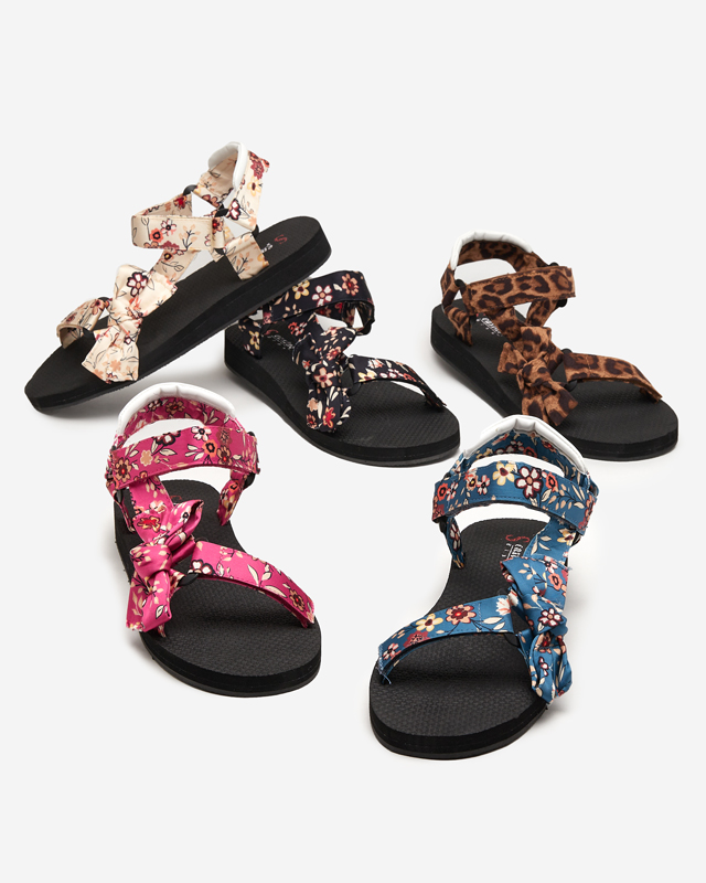 Ladies 'black sandals with leopard print stripes Lilien - Footwear