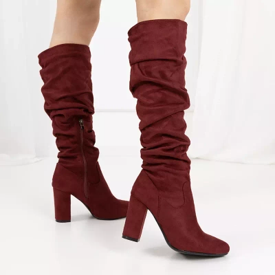 OUTLET Burgundy suede boots on the post Grisa - Footwear