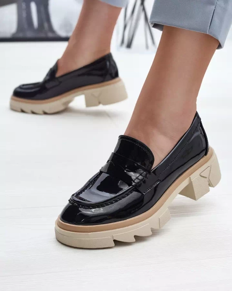 Black women's eco leather patent leather moccasins Sepop- Footwear