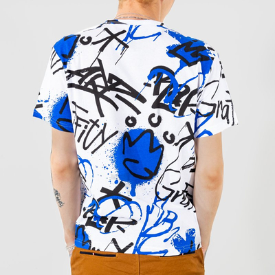White and blue cotton men's t-shirt with inscriptions - Clothing