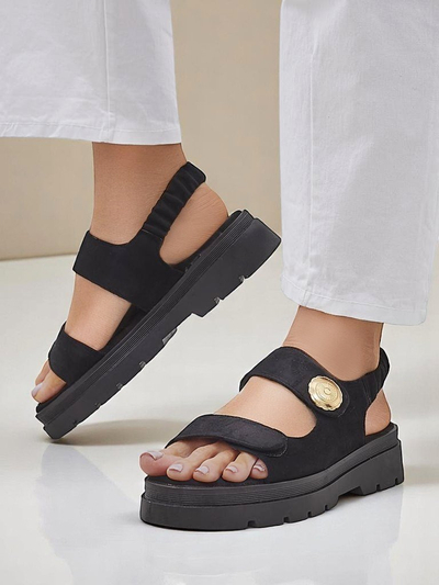Royalfashion Anthea Nero Women's Sandals – black suede, 5 cm platform