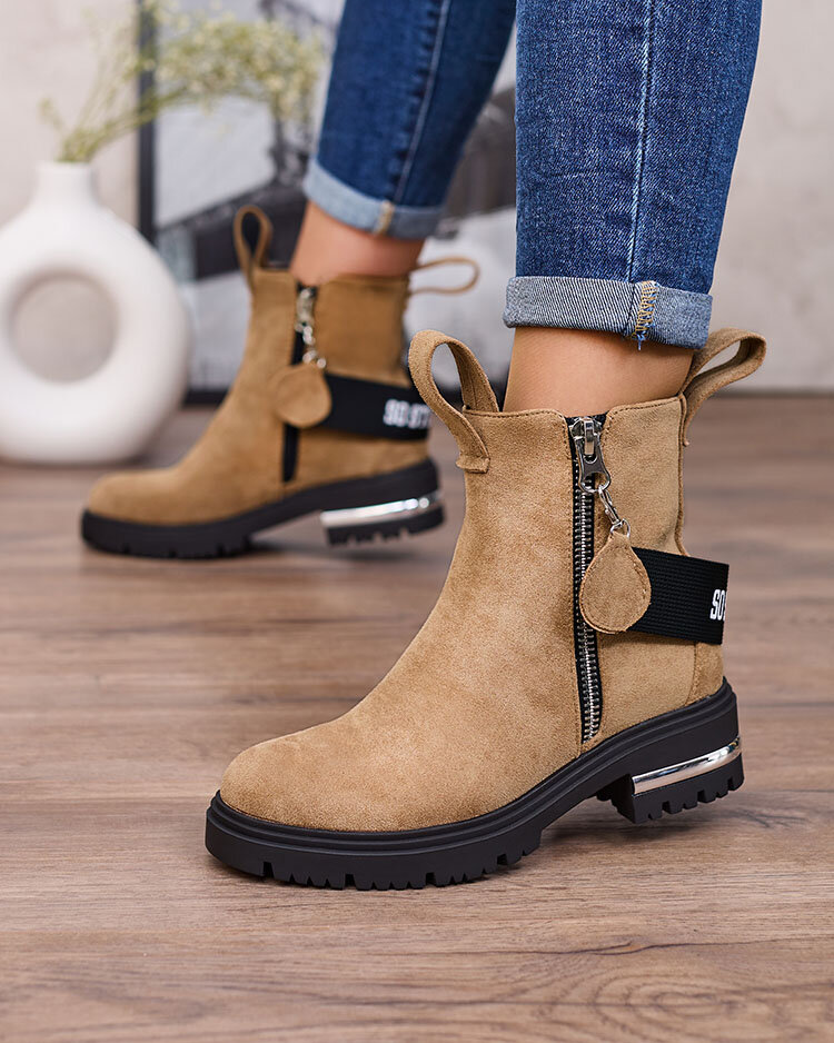 Royalfashion Brown eco-suede boots with strap and zippers Redmisala