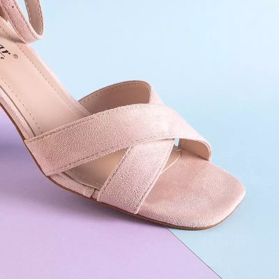 OUTLET Light pink women's sandals on a post Halita - Footwear