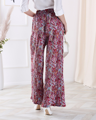 Sieviešu rakstainas platās bikses sarkanā krāsā - Apģērbs