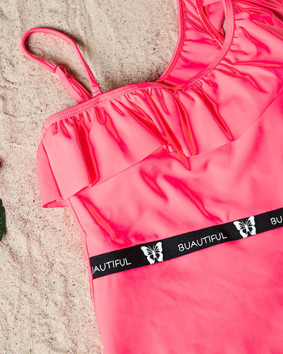 Женский неоново-розовый слитный купальник с оборкой - Нижнее белье