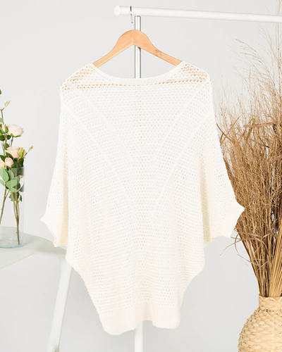 Cream translucent women's sweater with lowered shoulders - Clothing