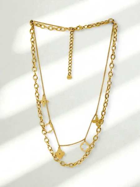 Persefona Aurelia Necklace – gold-plated, double-layered with a flower motif