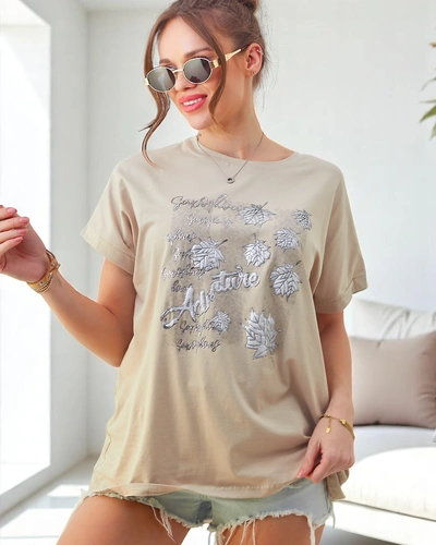 Royalfashion Women's cotton t-shirt with leaf print