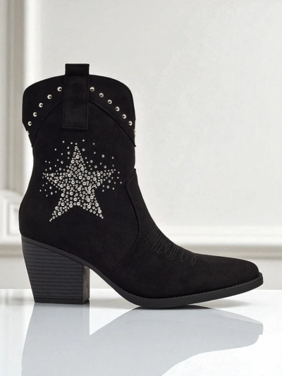 Women's Cowboy Boots with Heel and Decorative Rhinestone Star FableStray