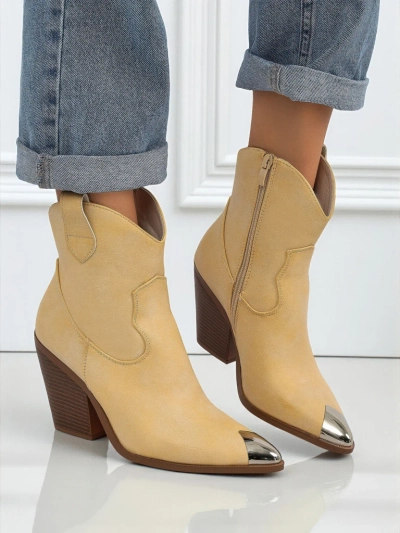 Kowbojki damskie na obcasie z ozdobnym czubkiem Glacier Fang