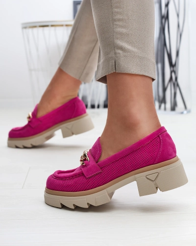 Royalfashion Eco-suede moccasins with gold embellishment in fuchsia Zaffix