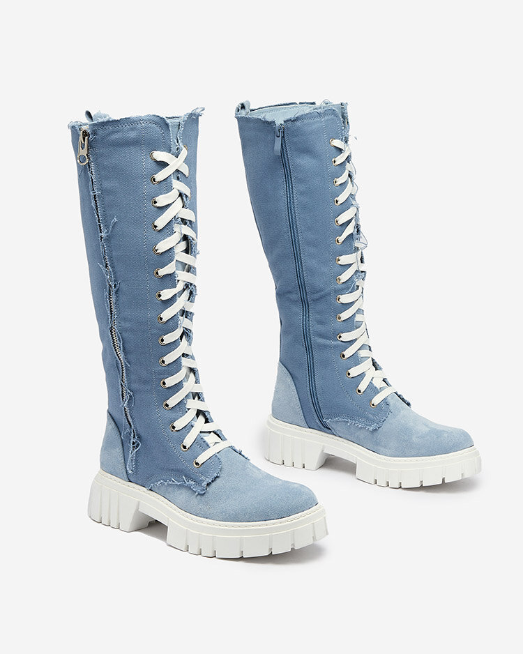 Royalfashion Blue women's fabric boots Leconen