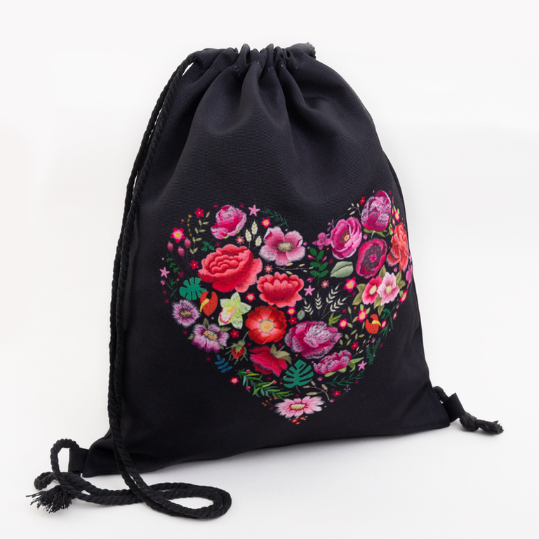 Black backpack sack with floral print - Accessories