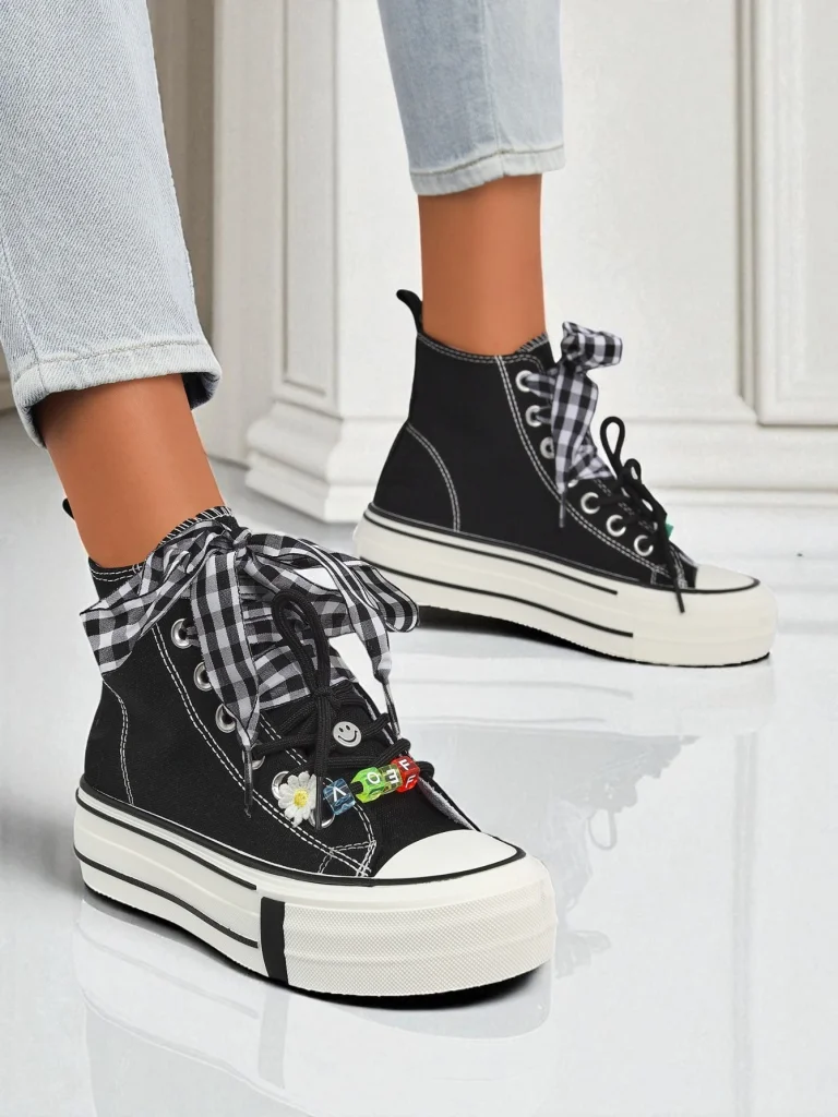 Women's Callisto Black Fabric Platform Sneakers with Retro Accents