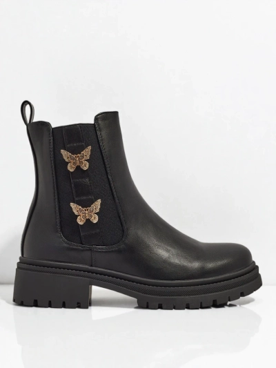 Eko skórzane botki damskie z motylkami Bravelle