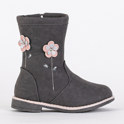 Girls' gray boots with a decorative Amini-Shoes upper