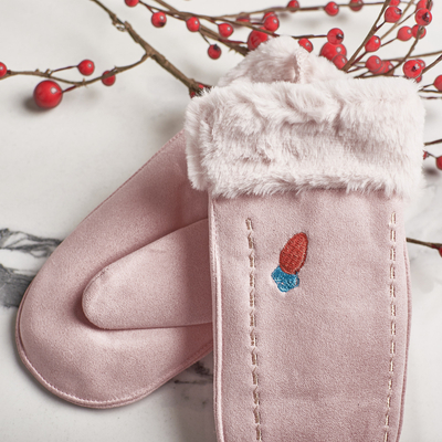 Pink children's gloves with a string and mitts - Gloves
