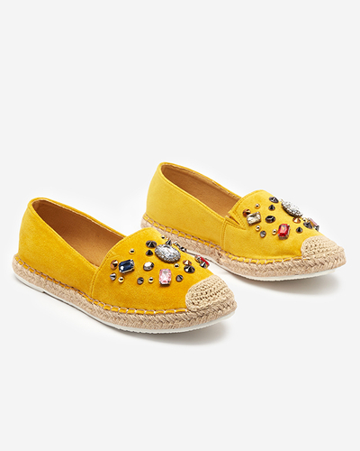 OUTLET Yellow eco-suede espadrilles for women with cubic zirconias Mediros - Footwear