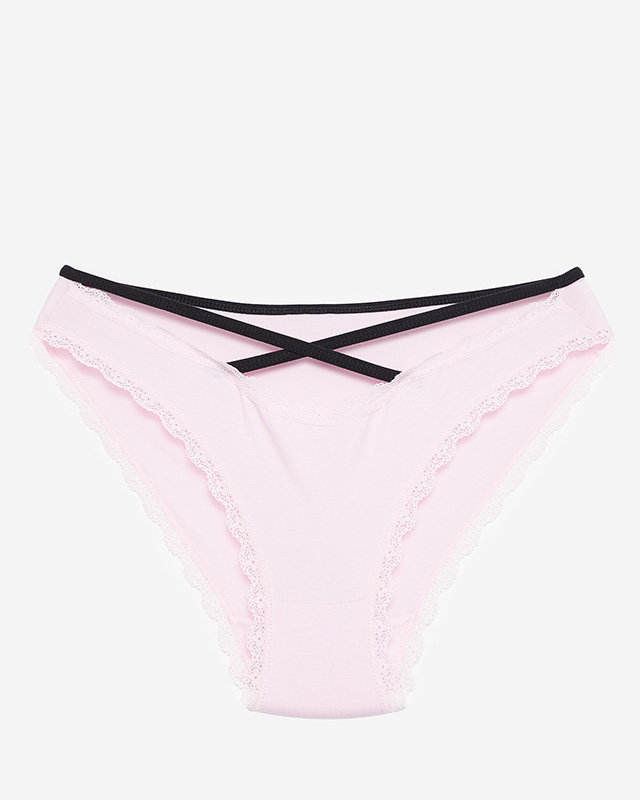 Pink women's panties with lace and stripes - Underwear