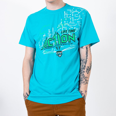Turquoise men's cotton t-shirt - Clothing