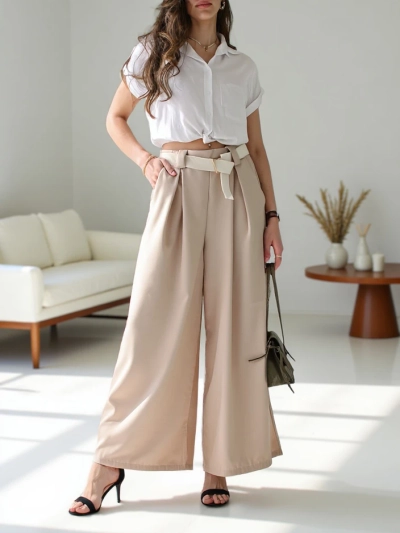 Royalfashion Широкие женские брюки с поясом