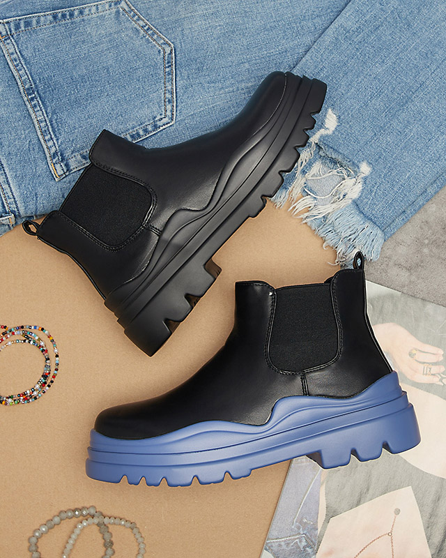 Women's black slip-on boots on a purple Beja sole - Footwear