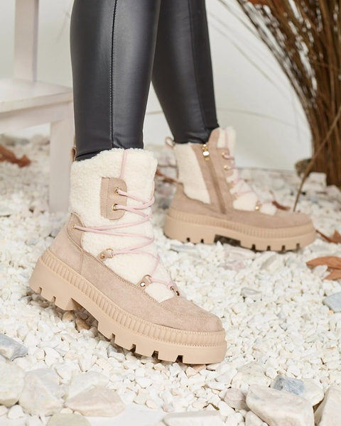 Royalfashion Светло-коричневые женские сапоги-трапперы с овчиной Getatsa