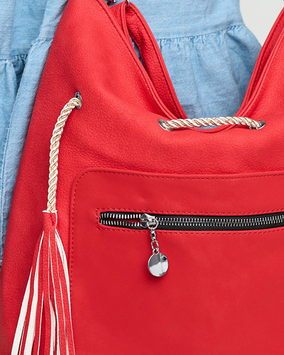 Women's red shopper bag with drawstrings - Accessories